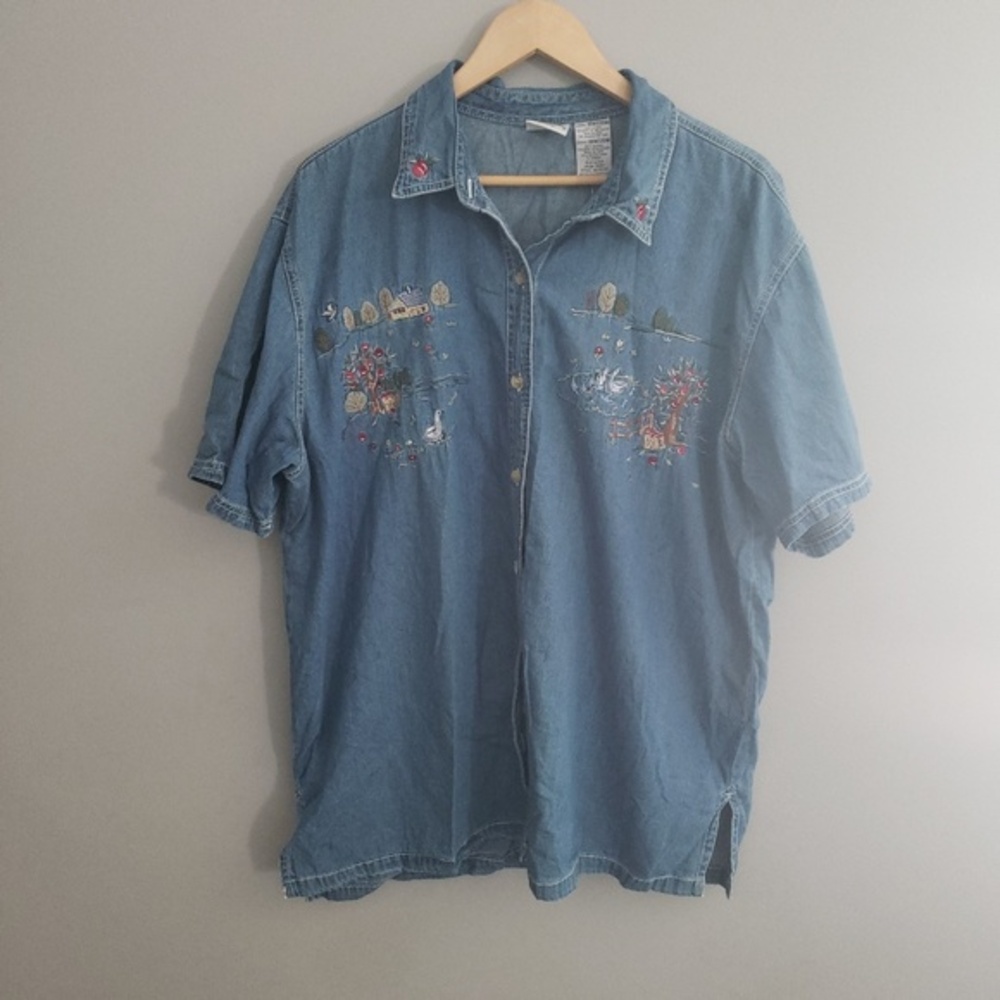 Vintage embroidered farm Bobbie Brooks‎ denim top 18/20 NWT